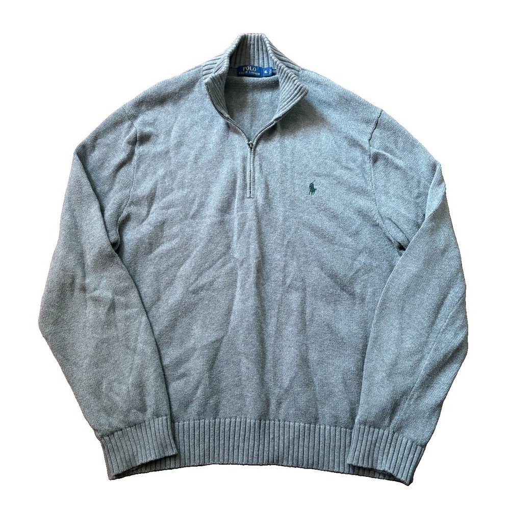 Polo Ralph Lauren Sweater Mens XL Gray Long Sleeve Logo Estate Rib Quarter Zip